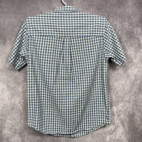 Chaps Ralph Lauren Button Down Shirt Mens M Blue Plaid Seersucker EZ Care VTG - Picture 3 of 9